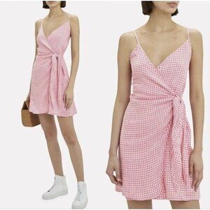 Rails Malia Linen Blend Wrap Mini Dress, In Pink Gingham Size XS